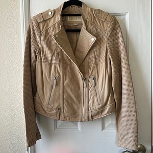 Michael Kors Tan 100% Leather Moto Jacket • Size S
